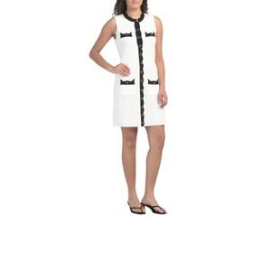 NEW Nanette Lepore Women's White Black Trim Button Front Sleeveless Dress Size L